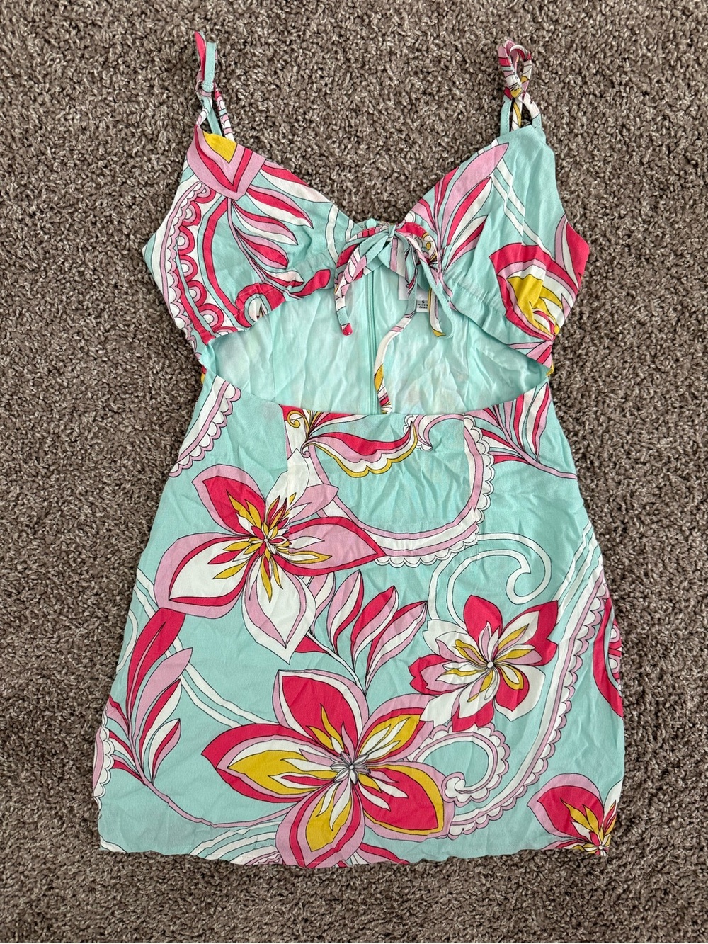 Sky to Moon Floral Cut Out Mini Dress Size S Tropical Vacation Beach Resortwear